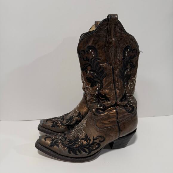 Corral Women's Western Boots Cowgirl Bronze R1233 Embroidered Studs Leather 8.5 - Picture 1 of 9